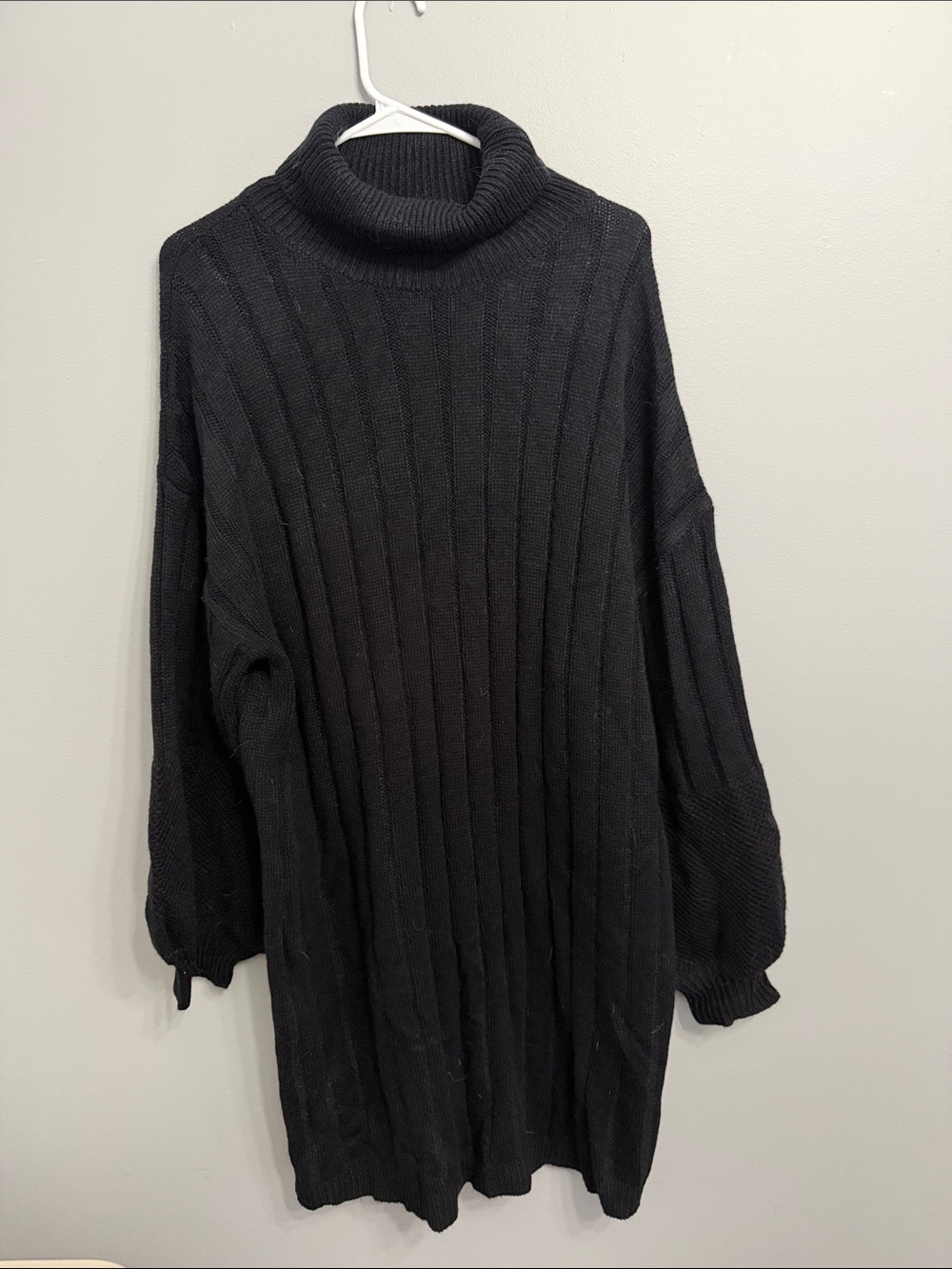 SHEIN Black Ribbed Turtleneck Sweater Dress